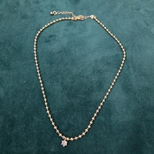 💎 Gold Bead Chain Necklace w/ Sparkly CZ Pendant – Lobster Clasp, New w/o Tags
